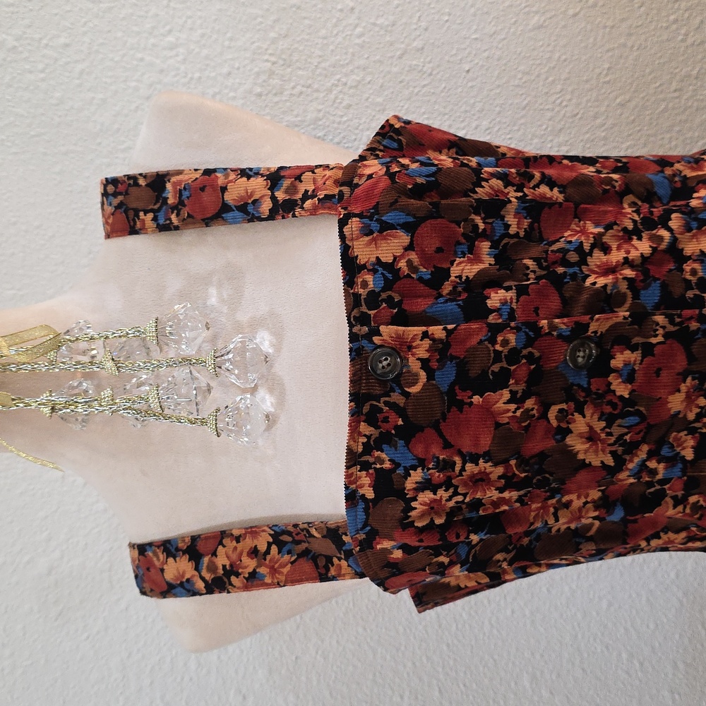 Vintage JCPenney Corduroy  Multicolor Floral Midi Dress Sz 15 - Picture 2 of 12